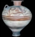 Botella de cerámica griega antigua.